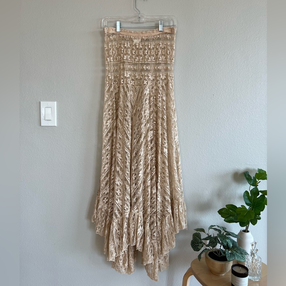 Free People Tan Lace Maxi Skirt